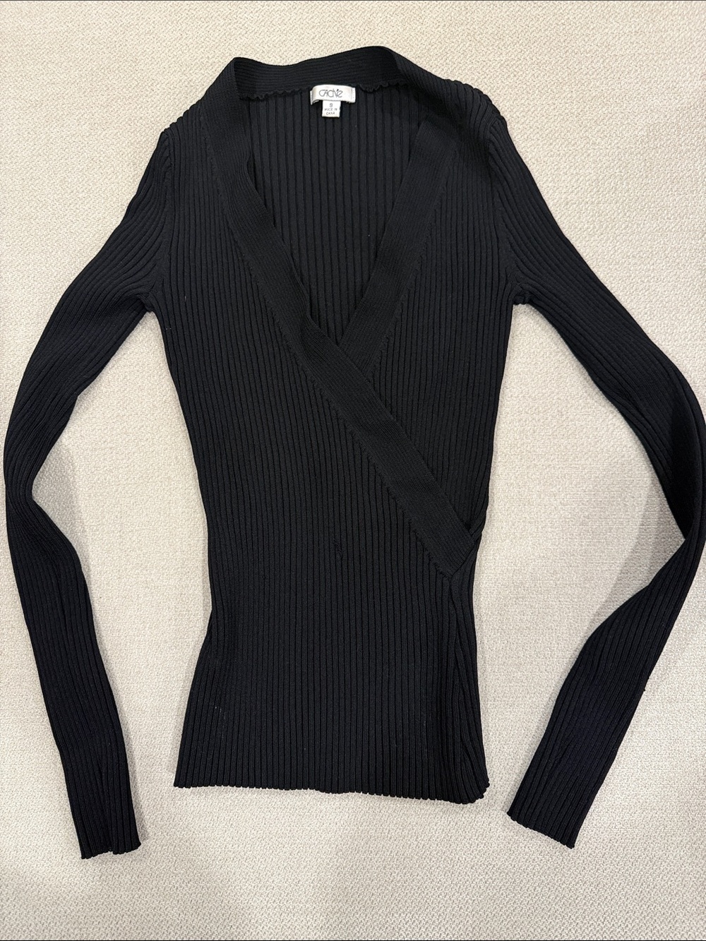 VINTAGE CACHE WOMENS SMALL Black Ribbed Wrap V-Neck Sweater
